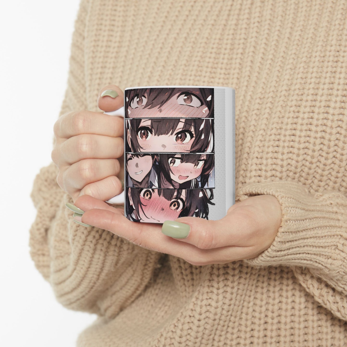 Anime Romance Mug – Blushing Reaction Panels, Cute Manga Couple Moment, Soft Crush Coffee Cup