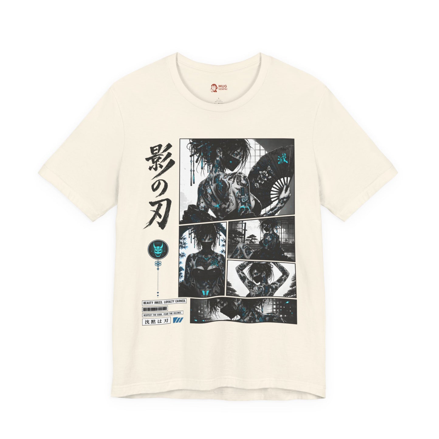 Anime Shinobi Tee – Tattooed Ninja Girl Shirt, Japanese Streetwear T-Shirt, Anime Assassin Gift, Dark Aesthetic Tee