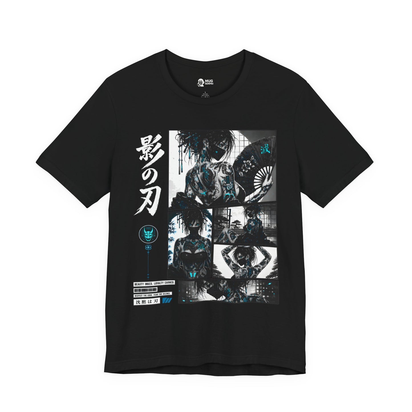 Anime Shinobi Tee – Tattooed Ninja Girl Shirt, Japanese Streetwear T-Shirt, Anime Assassin Gift, Dark Aesthetic Tee