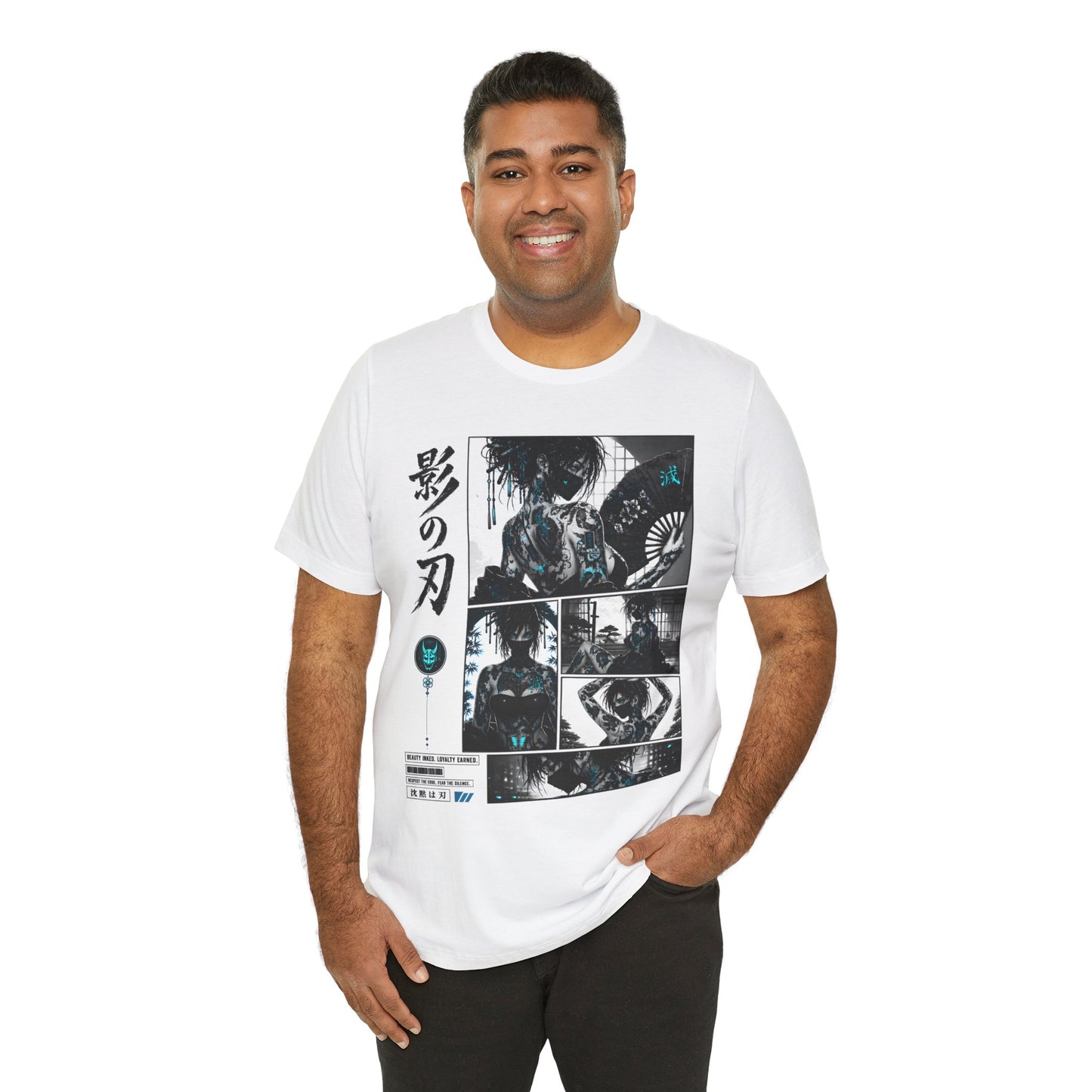 Anime Shinobi Tee – Tattooed Ninja Girl Shirt, Japanese Streetwear T-Shirt, Anime Assassin Gift, Dark Aesthetic Tee