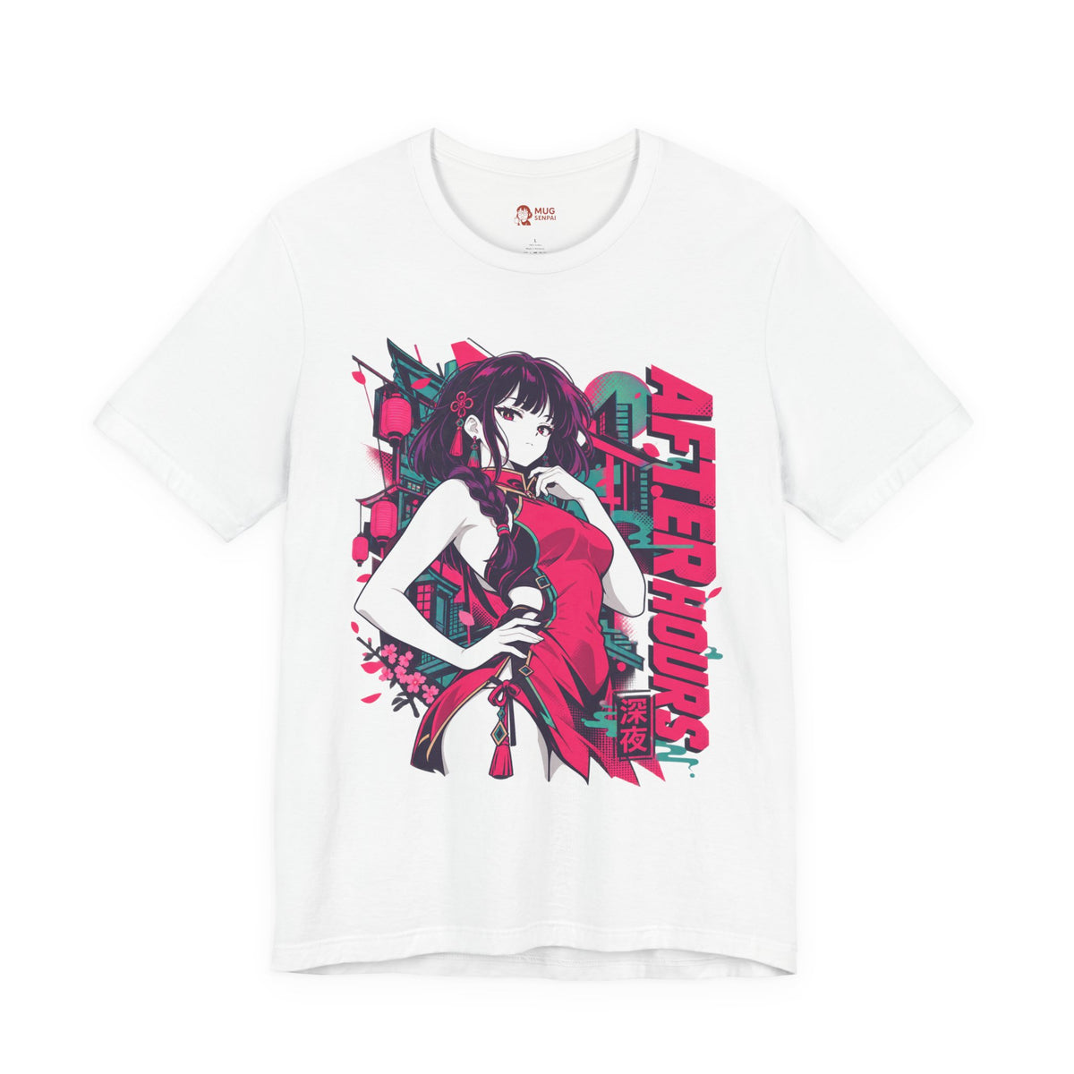 Anime Streetwear Tee – After Hours Neon Qipao Girl Graphic