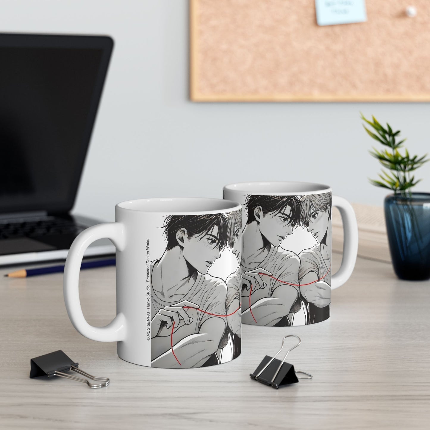 BL Anime Mug – Red Thread of Fate Moment, Soft Yaoi Destiny Scene, Emotional Manga Coffee Cup
