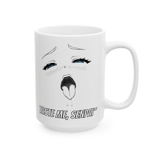 Ahegao Meme Mug – “Taste Me, Senpai” Lewd Anime Face with Blue Eyes, NSFW Otaku Coffee Cup for Bold Weeb Energy and Spicy Gags