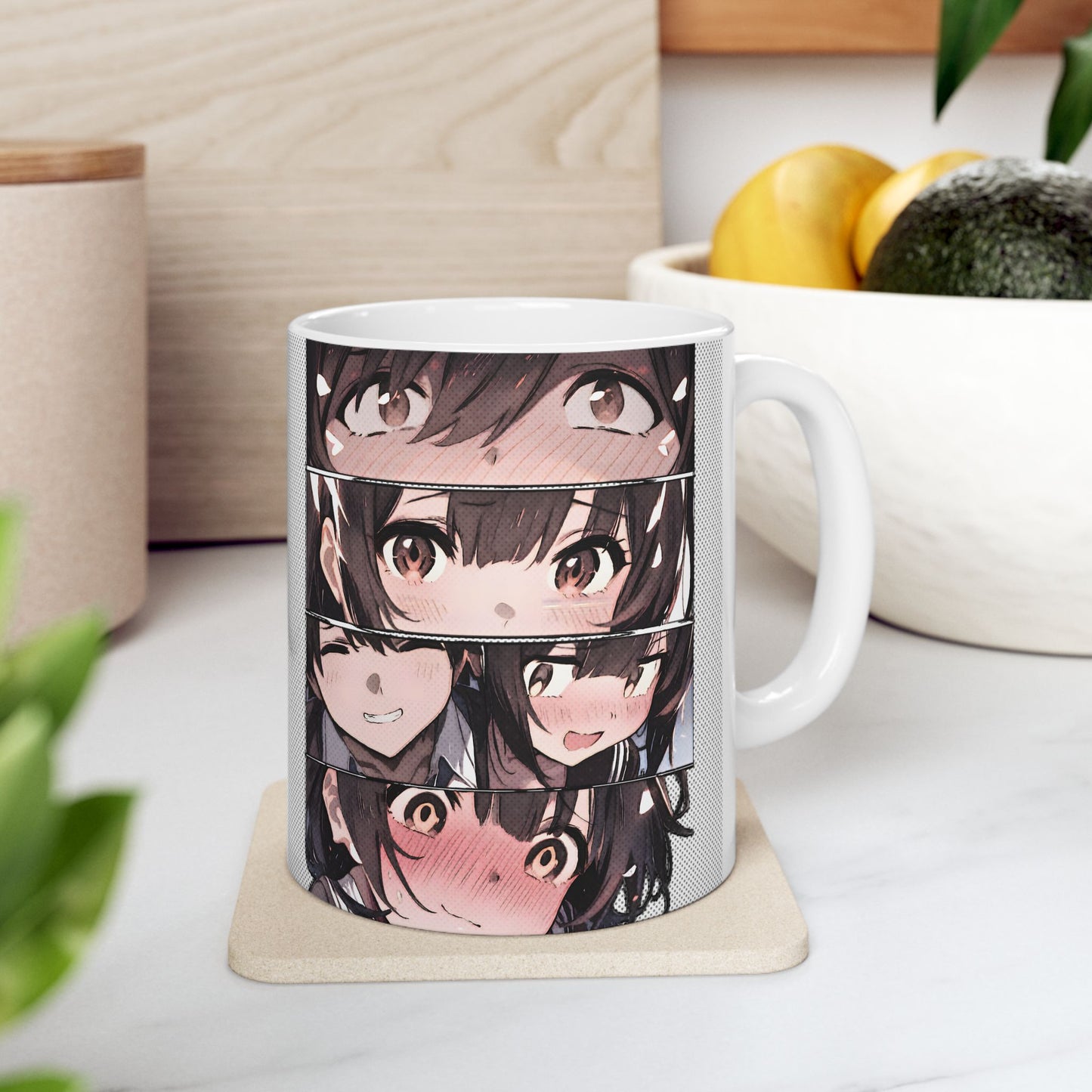 Anime Romance Mug – Blushing Reaction Panels, Cute Manga Couple Moment, Soft Crush Coffee Cup