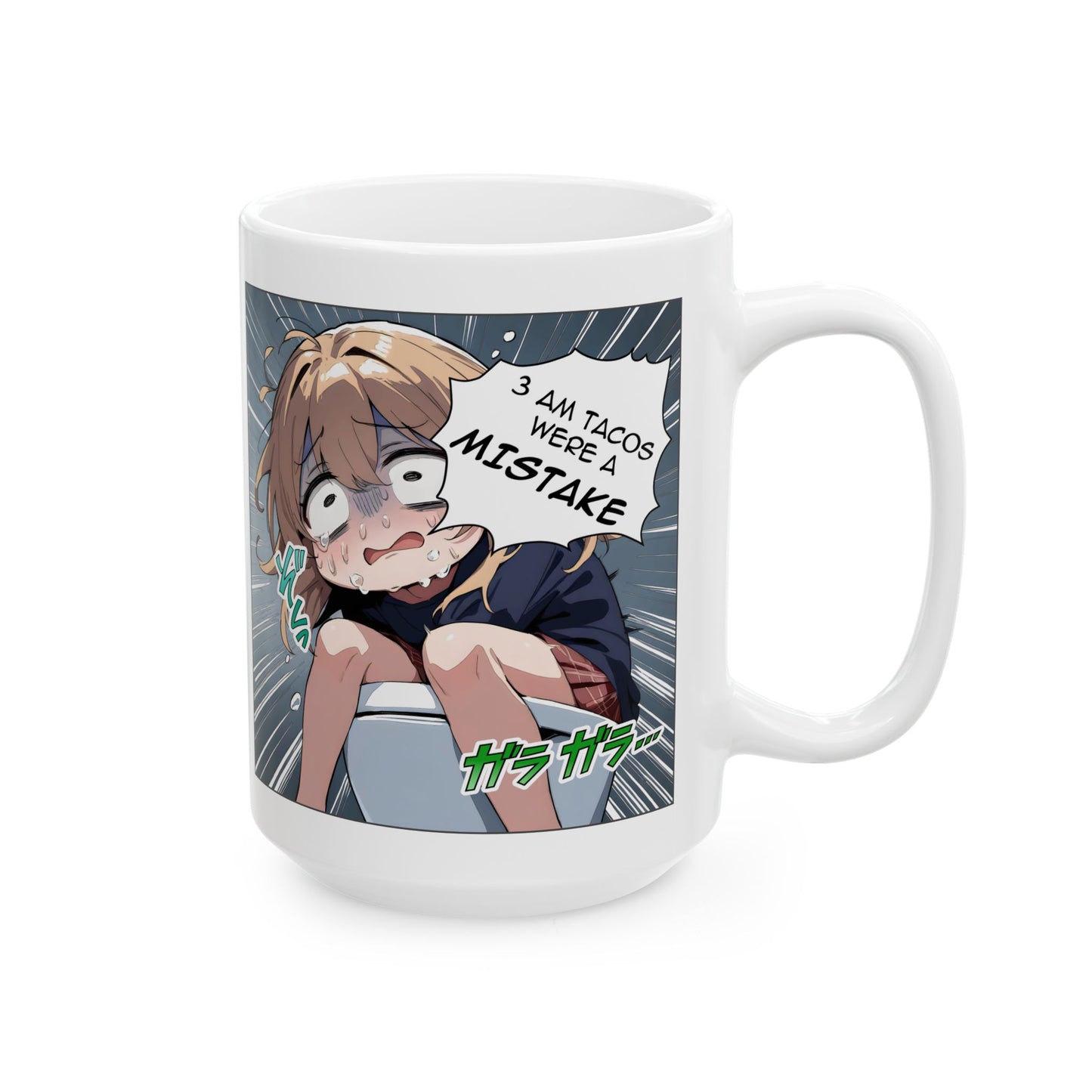 Funny Taco Mug – 3AM Food Regret Anime Meme Cup, Hilarious Late-Night Snack Panic Scene for Otaku & Chaos Lovers