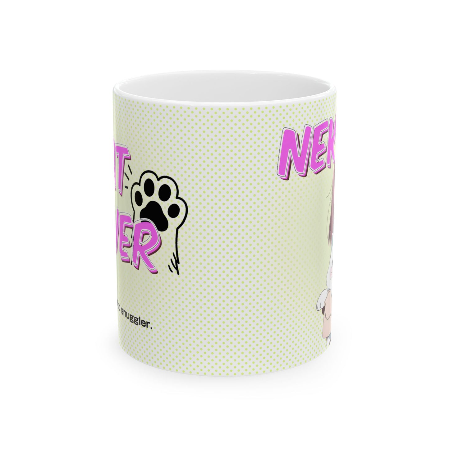 Kawaii Cat Mug – Cute Anime Girl Hugging Chubby Neko, Cozy Anime Coffee Cup for Cat Lovers