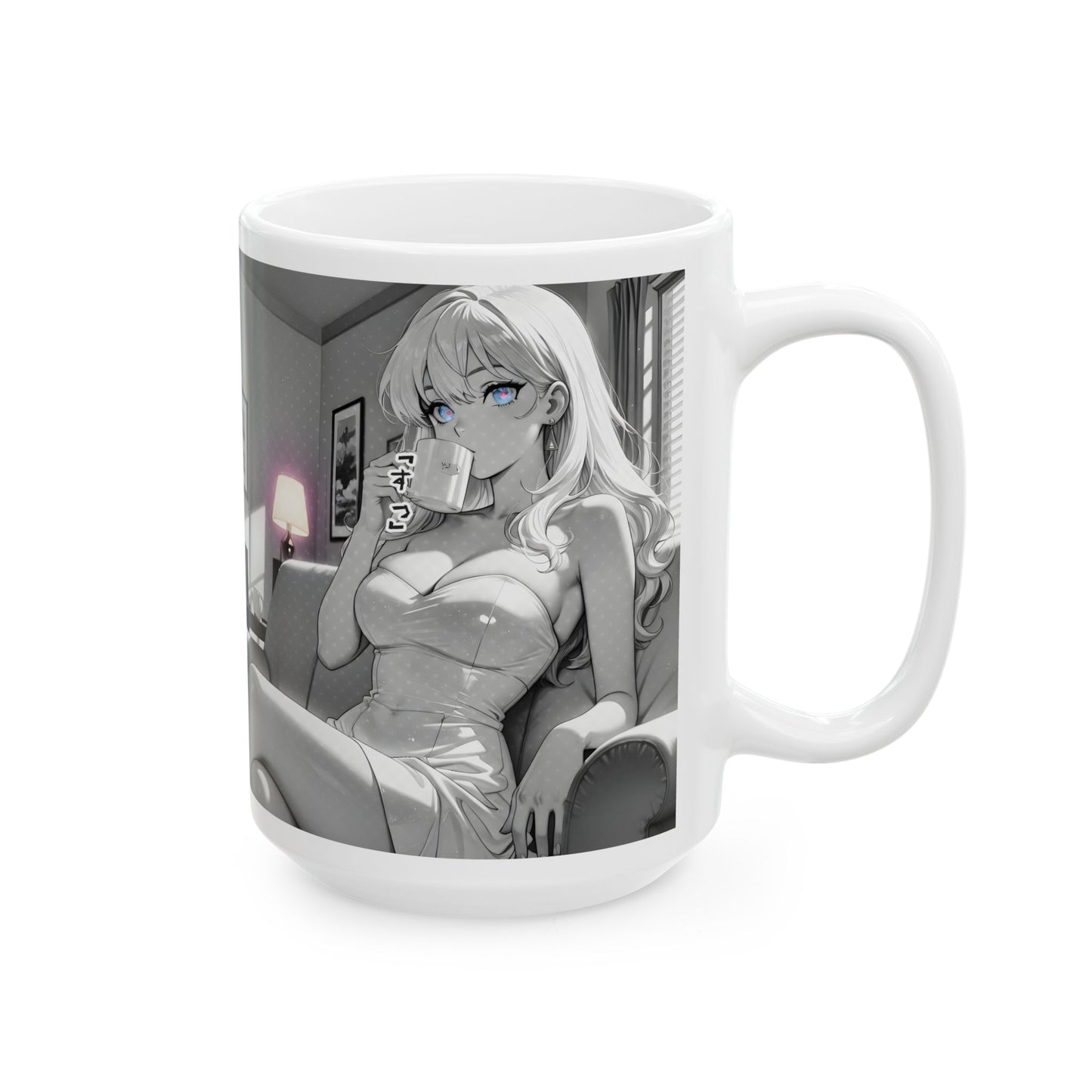 Elegant Anime Girl Mug – Late-Night Seinen Aesthetic Scene, Classy Manga Coffee Cup for Mature Otaku Moments