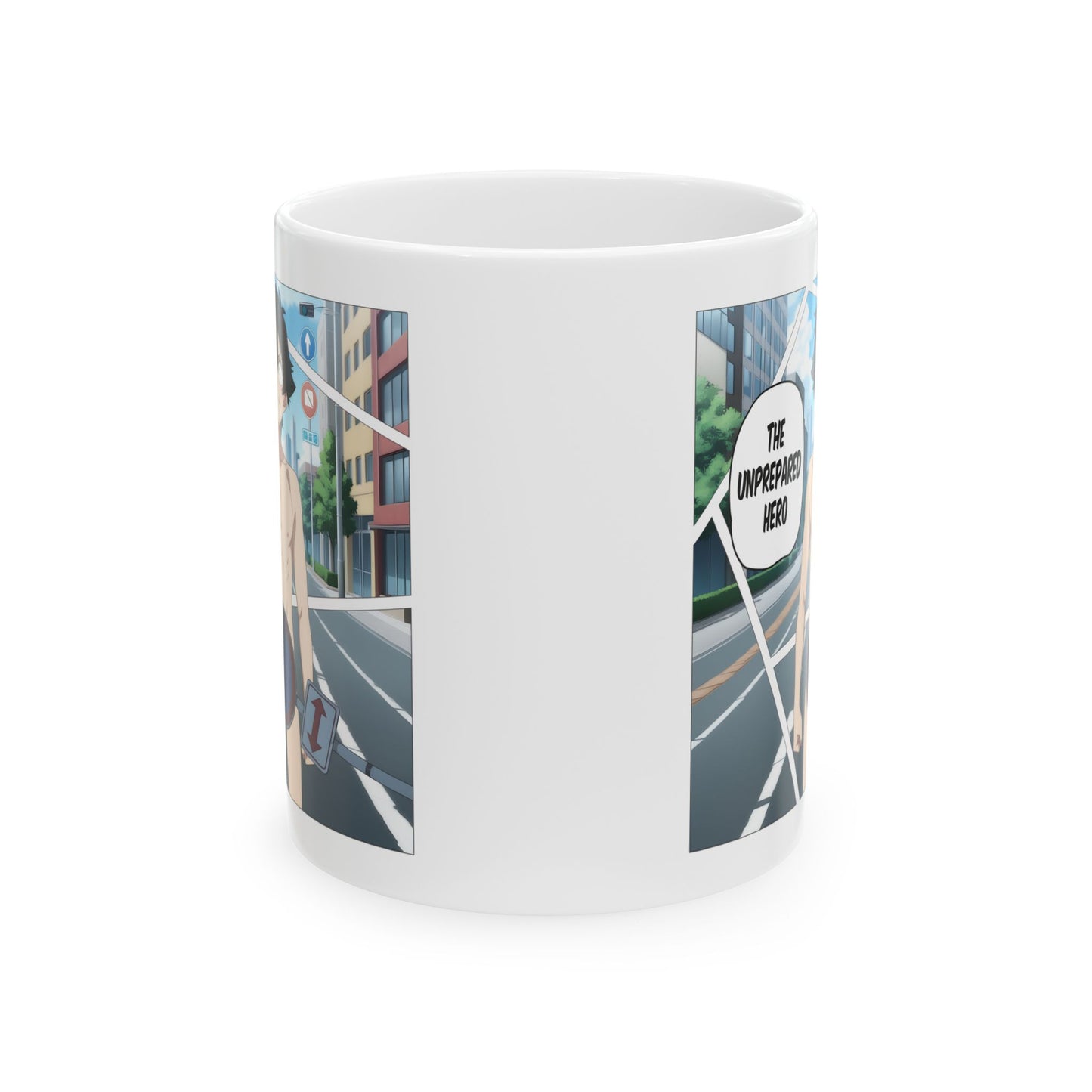 Isekai Meme Mug – Naked Summon Gone Wrong, Funny Anime Coffee Mug, Hilarious Traffic Sign Censorship Gag, Gift for Otaku and Chaos Lovers