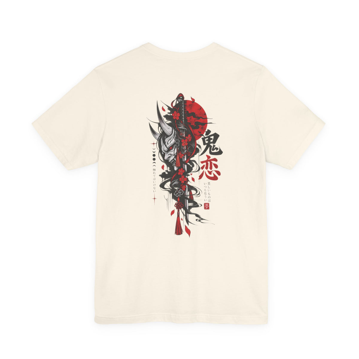 Anime Demon Girl Tee – Red Black Oni Mask Manga Art