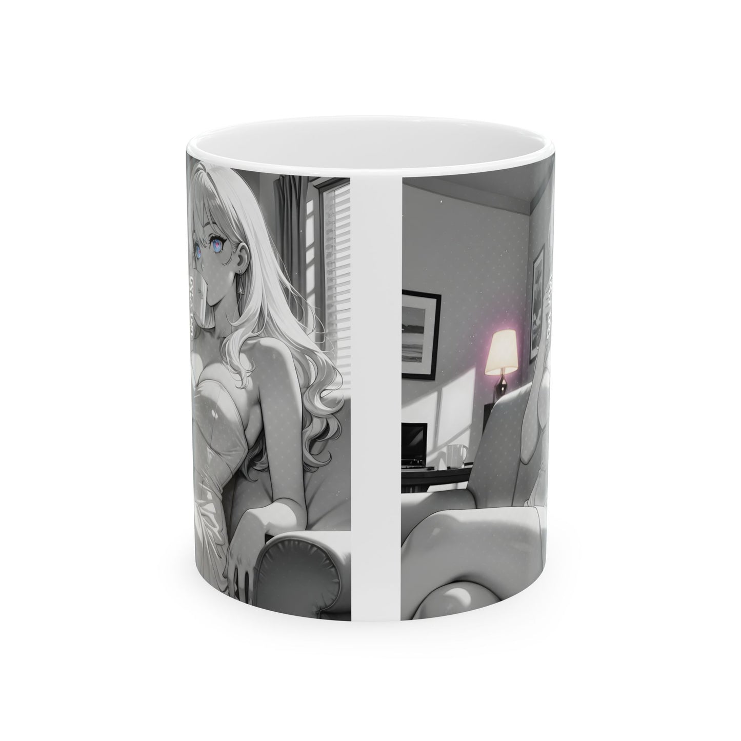 Elegant Anime Girl Mug – Late-Night Seinen Aesthetic Scene, Classy Manga Coffee Cup for Mature Otaku Moments
