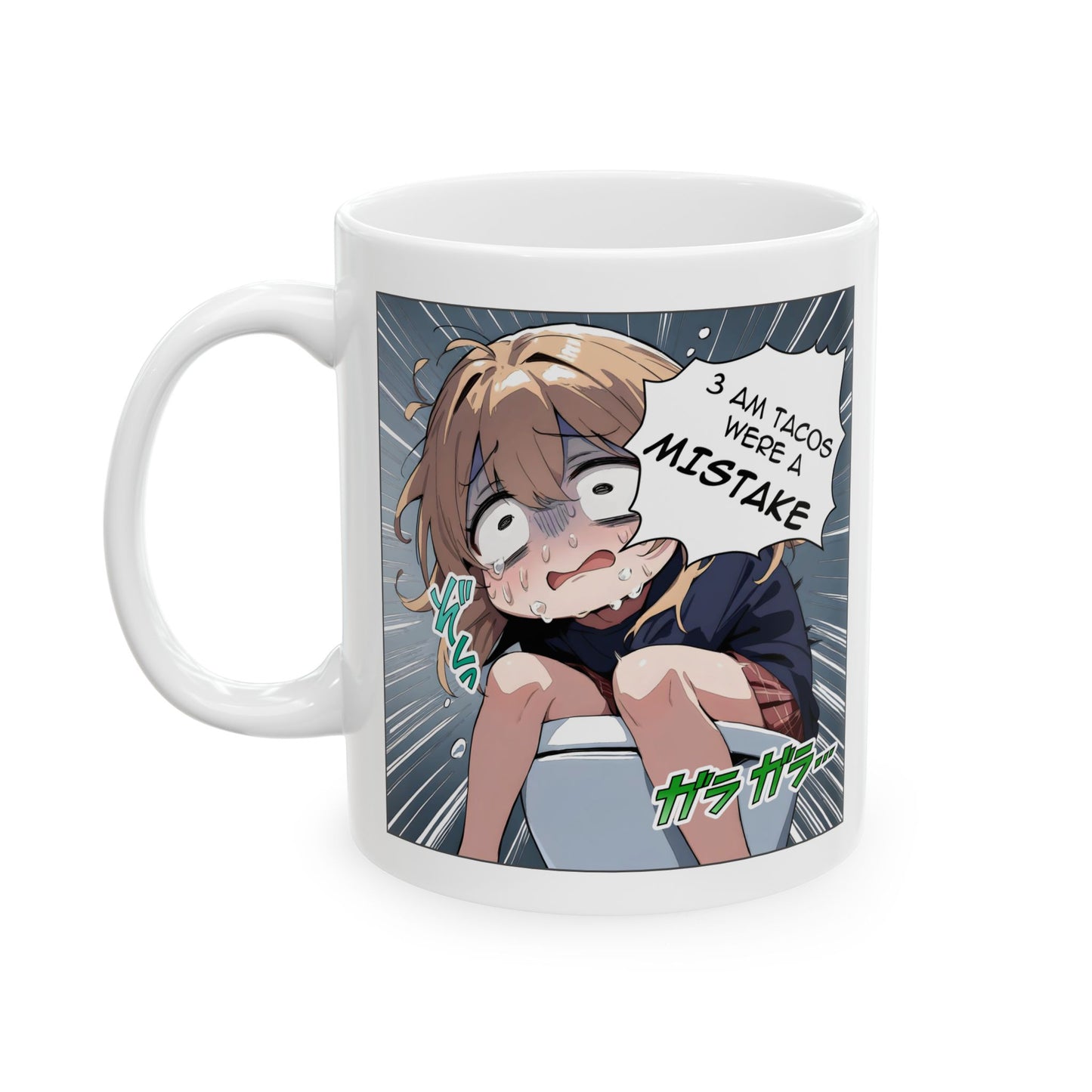 Funny Taco Mug – 3AM Food Regret Anime Meme Cup, Hilarious Late-Night Snack Panic Scene for Otaku & Chaos Lovers