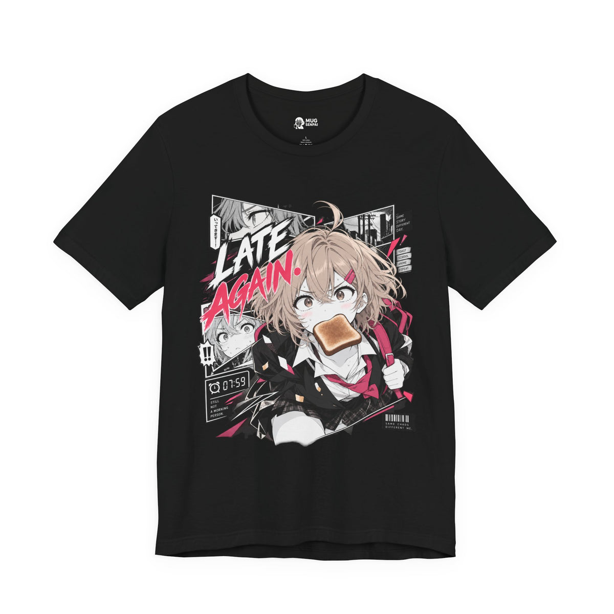 Anime Meme Shirt – Late Again School Girl & Toast Manga Graphic