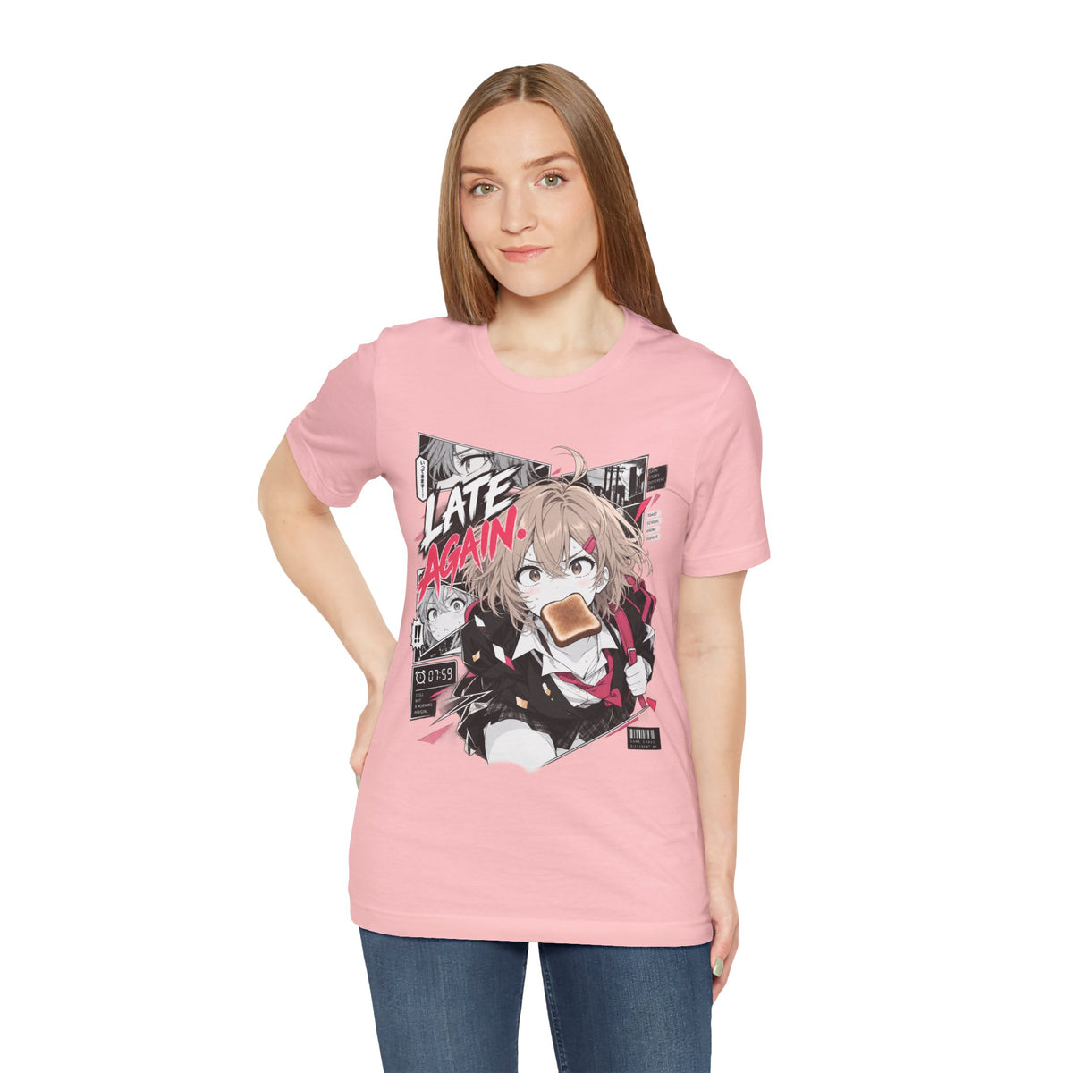 Anime Meme Shirt – Late Again School Girl & Toast Manga Graphic