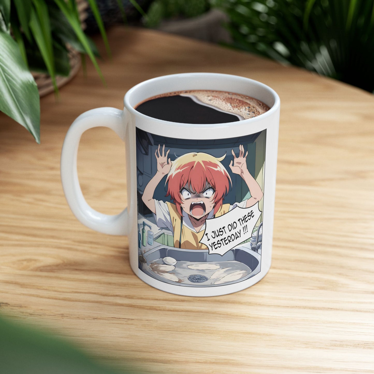 Anime Chores Mug – Screaming Manga Girl at Sink, Relatable Burnout Gift for Overworked Students and Domestic Chaos Survivors