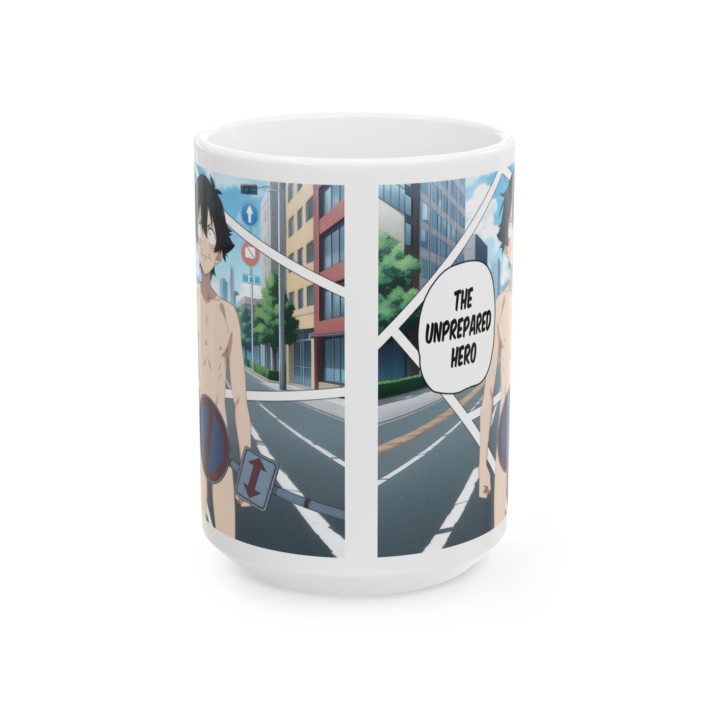 Isekai Meme Mug – Naked Summon Gone Wrong, Funny Anime Coffee Mug, Hilarious Traffic Sign Censorship Gag, Gift for Otaku and Chaos Lovers
