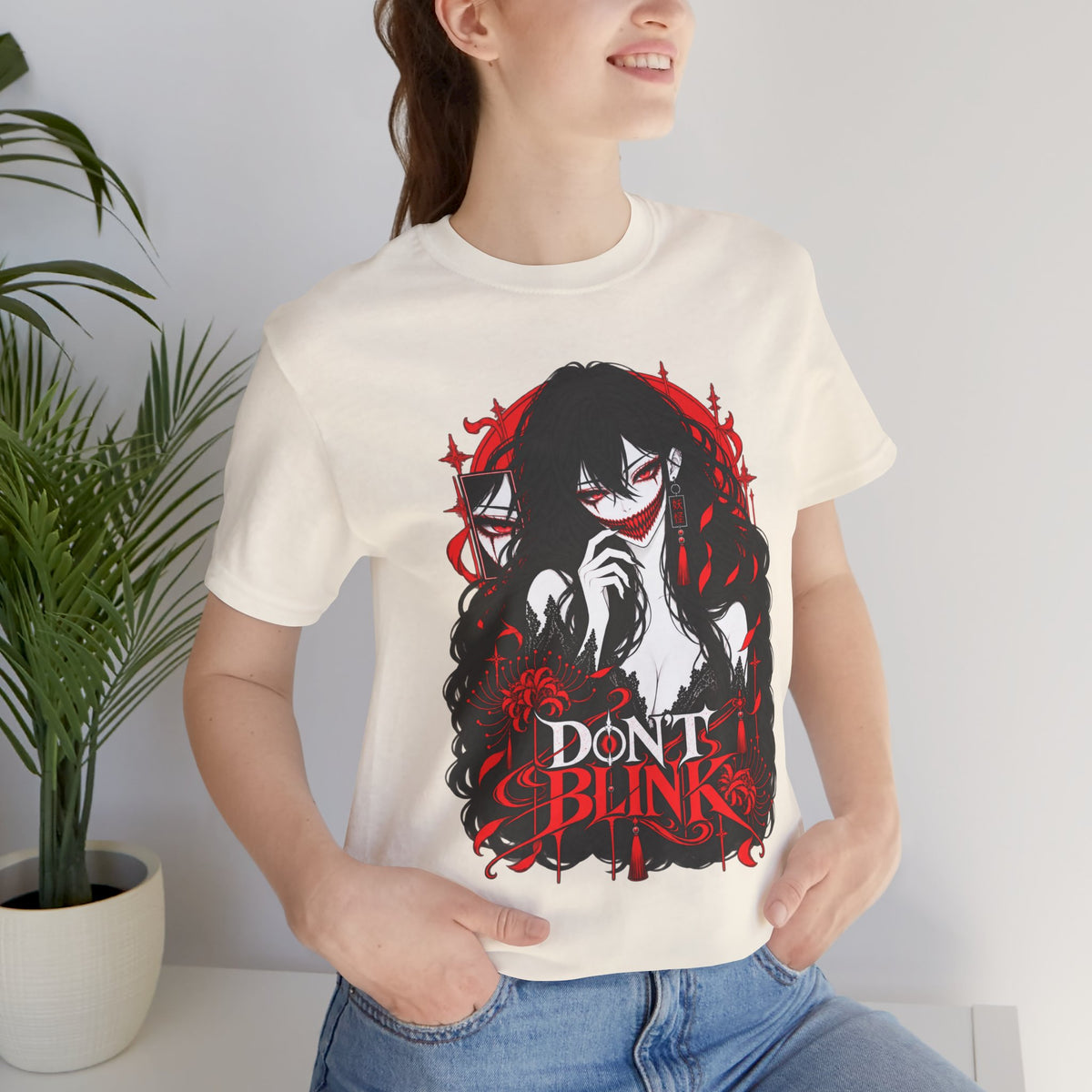 Demon Girl Shirt – Red Black Yokai Horror Manga Graphic