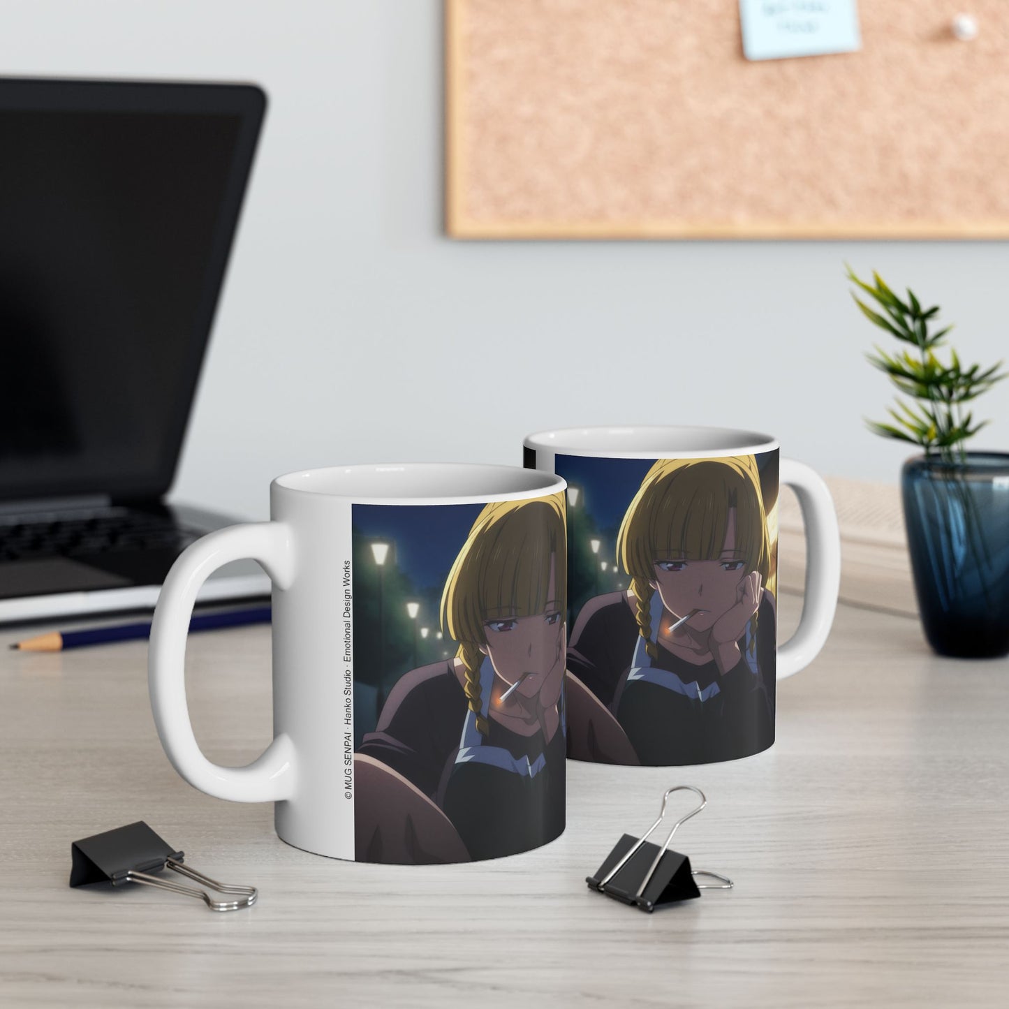 Anime Aesthetic Mug – Tired Night-Shift Girl, Moody Late-Night Bar Scene, Emotional Manga Coffee Cup