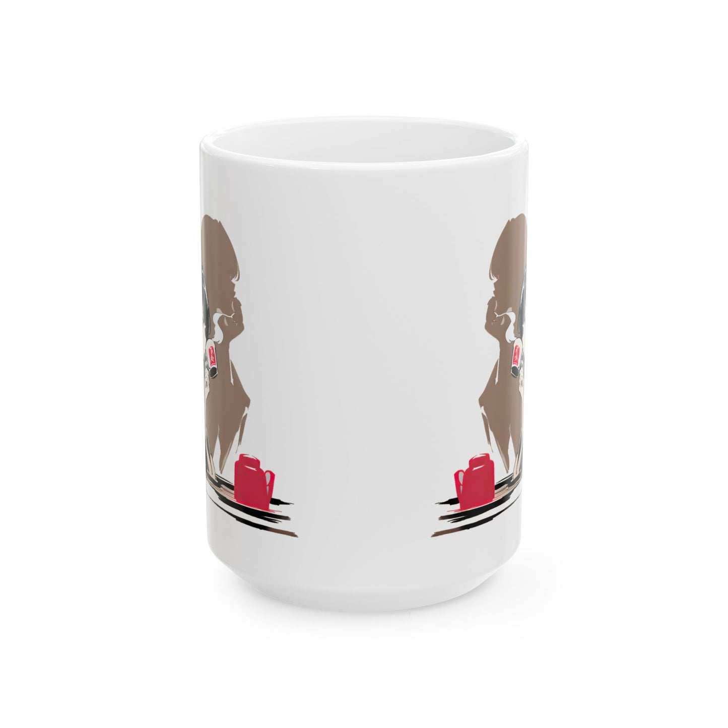 Anime Coffee Mug – Quiet Girl Sipping Tea with Shadow Silhouette, Moody Japanese Art Gift for Introverts and Anime Lovers