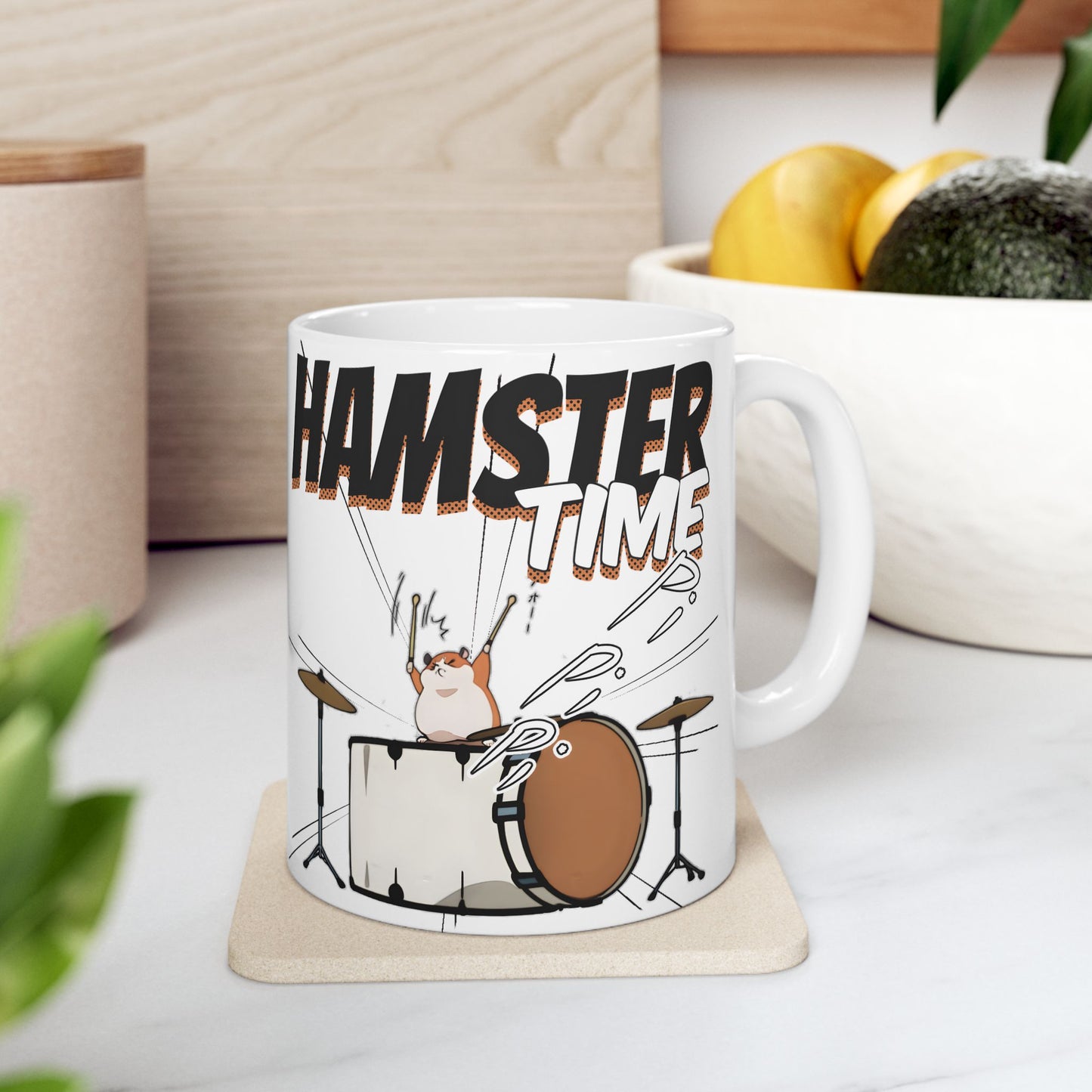 Hamster Meme Mug – Funny Kawaii Drummer Scene, Chaotic Animal Manga Coffee Cup for Desk Gremlins