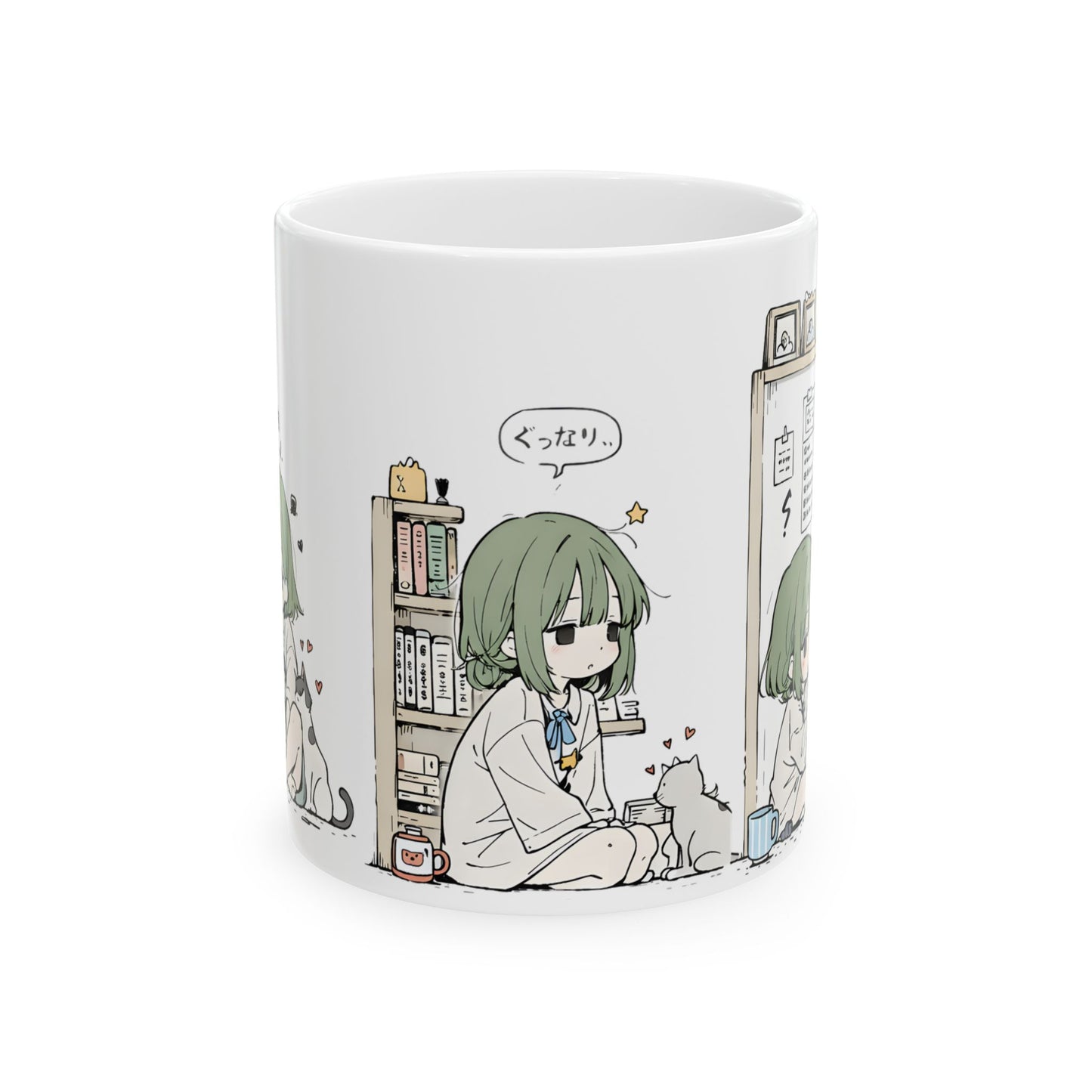 Cozy Cat Anime Mug – Slice of Life Anime Girl with Cats Cup, Soft Aesthetic Cozy Room Mug, Cute Cat Lover Coffee Mug Gift