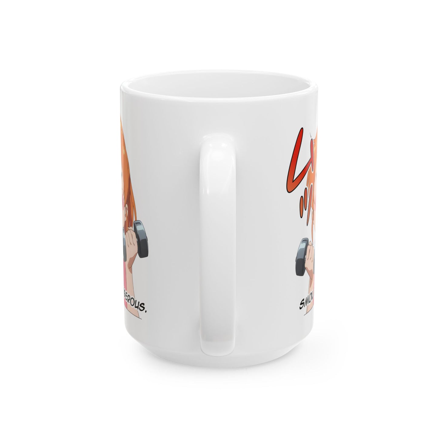 Funny Anime Mug – Smol But Dangerous Chibi Girl Lifting Weights, Otaku Coffee Cup for Chaotic Gym Vibes and Kawaii Workout Energy