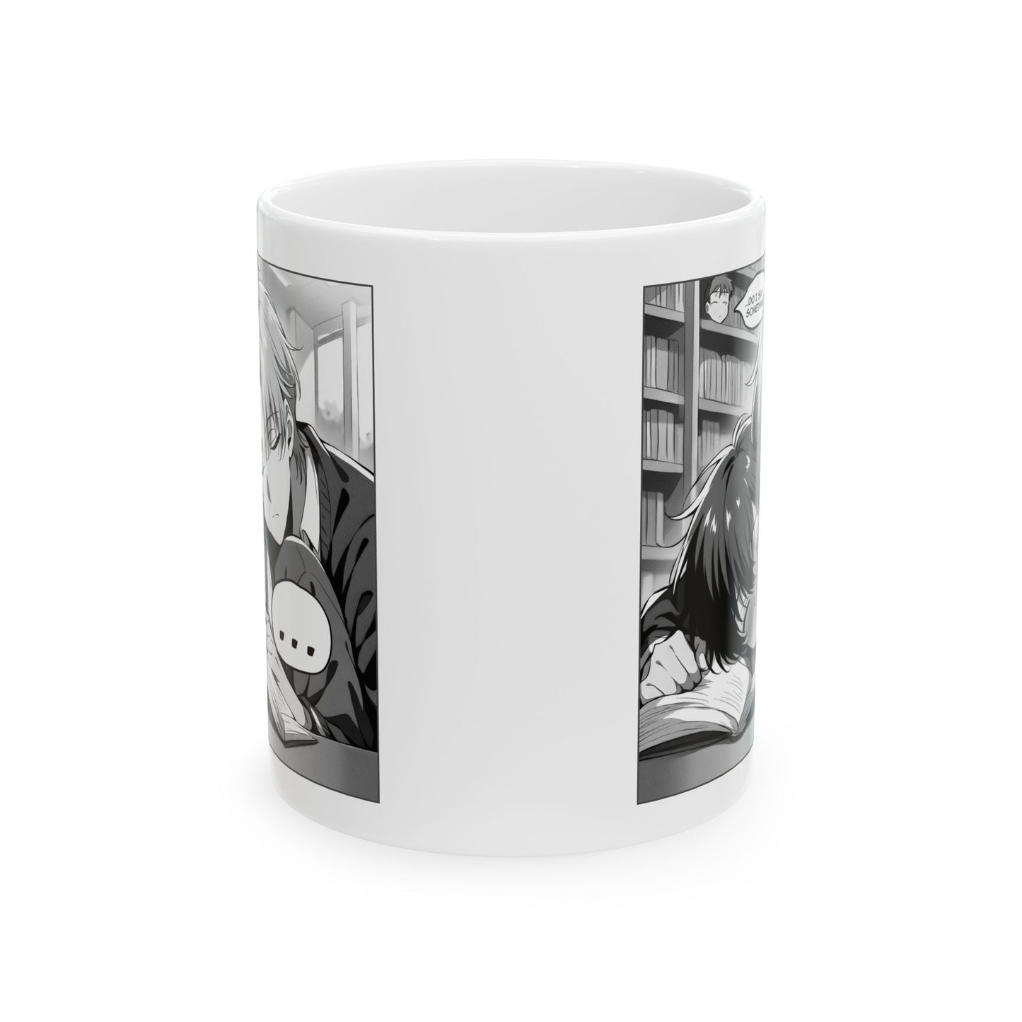 Tender BL Mug – Sleepy Manga Boys in Library Hug Scene, Soft Romantic Moment for Fans of Gentle Love and Quiet Stillness