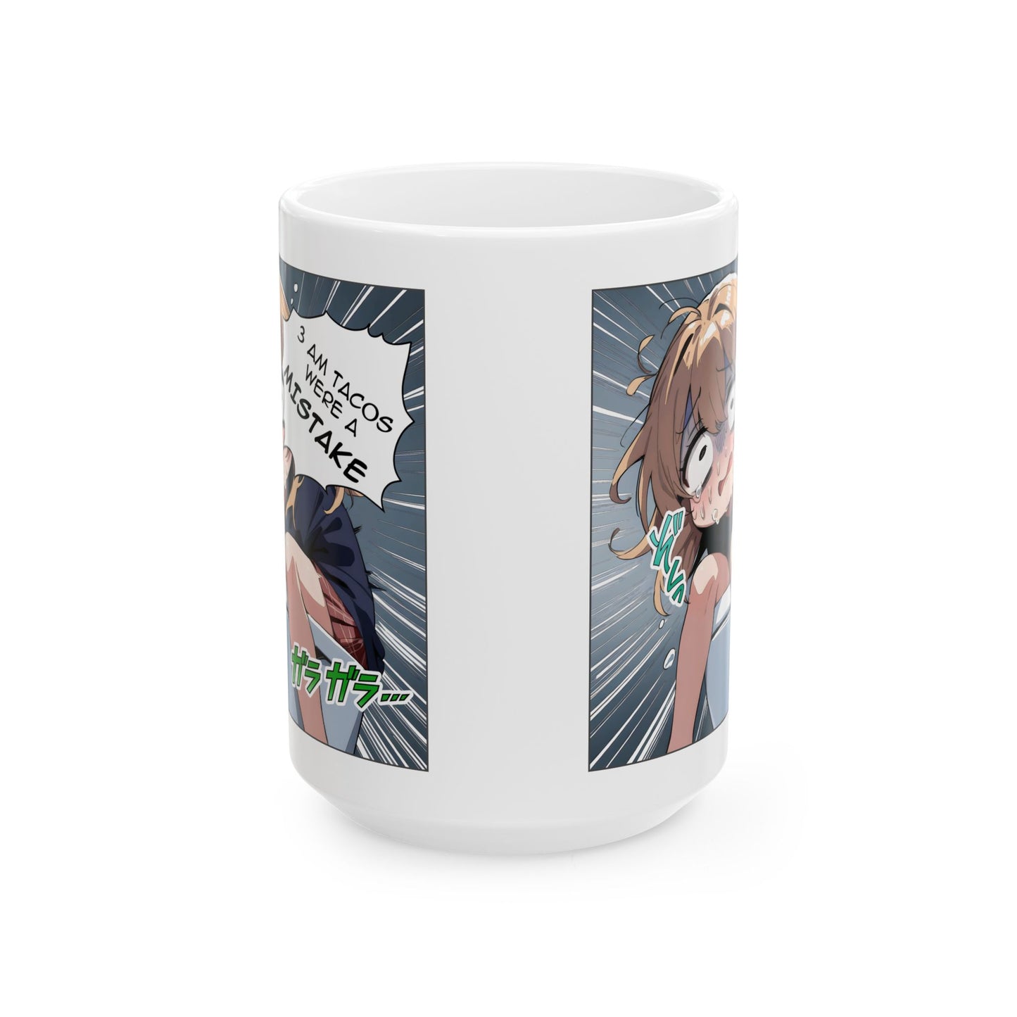 Funny Taco Mug – 3AM Food Regret Anime Meme Cup, Hilarious Late-Night Snack Panic Scene for Otaku & Chaos Lovers