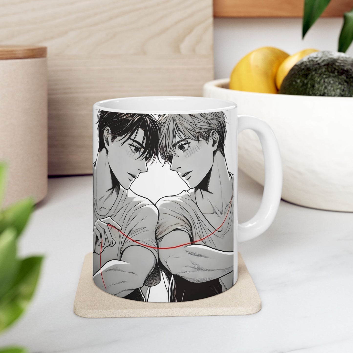 BL Anime Mug – Red Thread of Fate Moment, Soft Yaoi Destiny Scene, Emotional Manga Coffee Cup