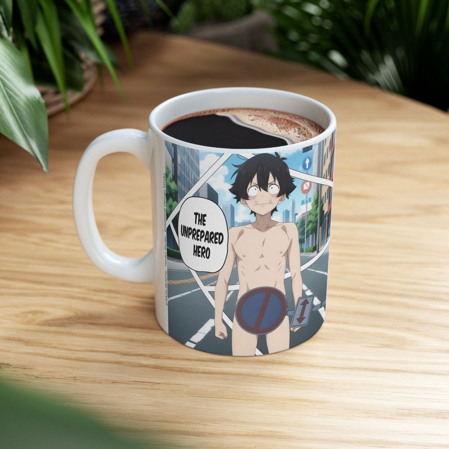 Isekai Meme Mug – Naked Summon Gone Wrong, Funny Anime Coffee Mug, Hilarious Traffic Sign Censorship Gag, Gift for Otaku and Chaos Lovers