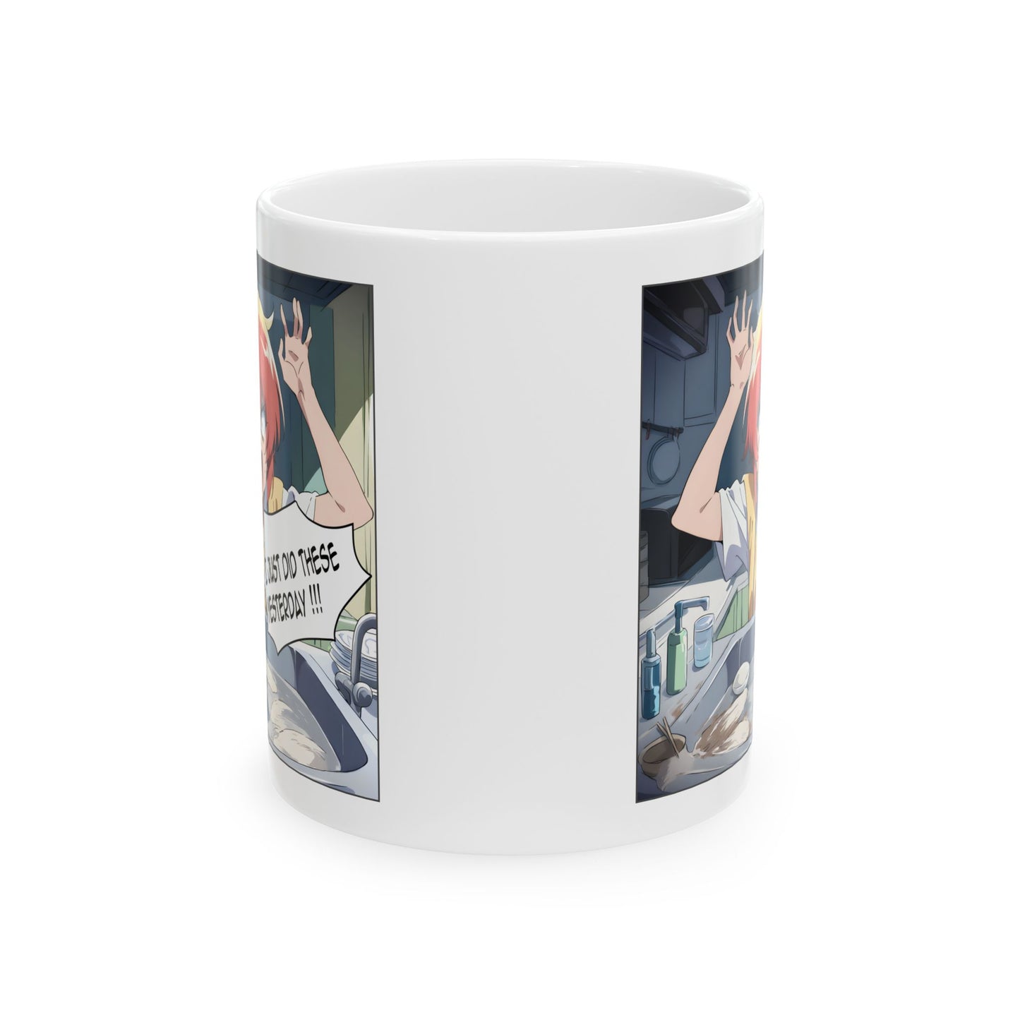 Anime Chores Mug – Screaming Manga Girl at Sink, Relatable Burnout Gift for Overworked Students and Domestic Chaos Survivors