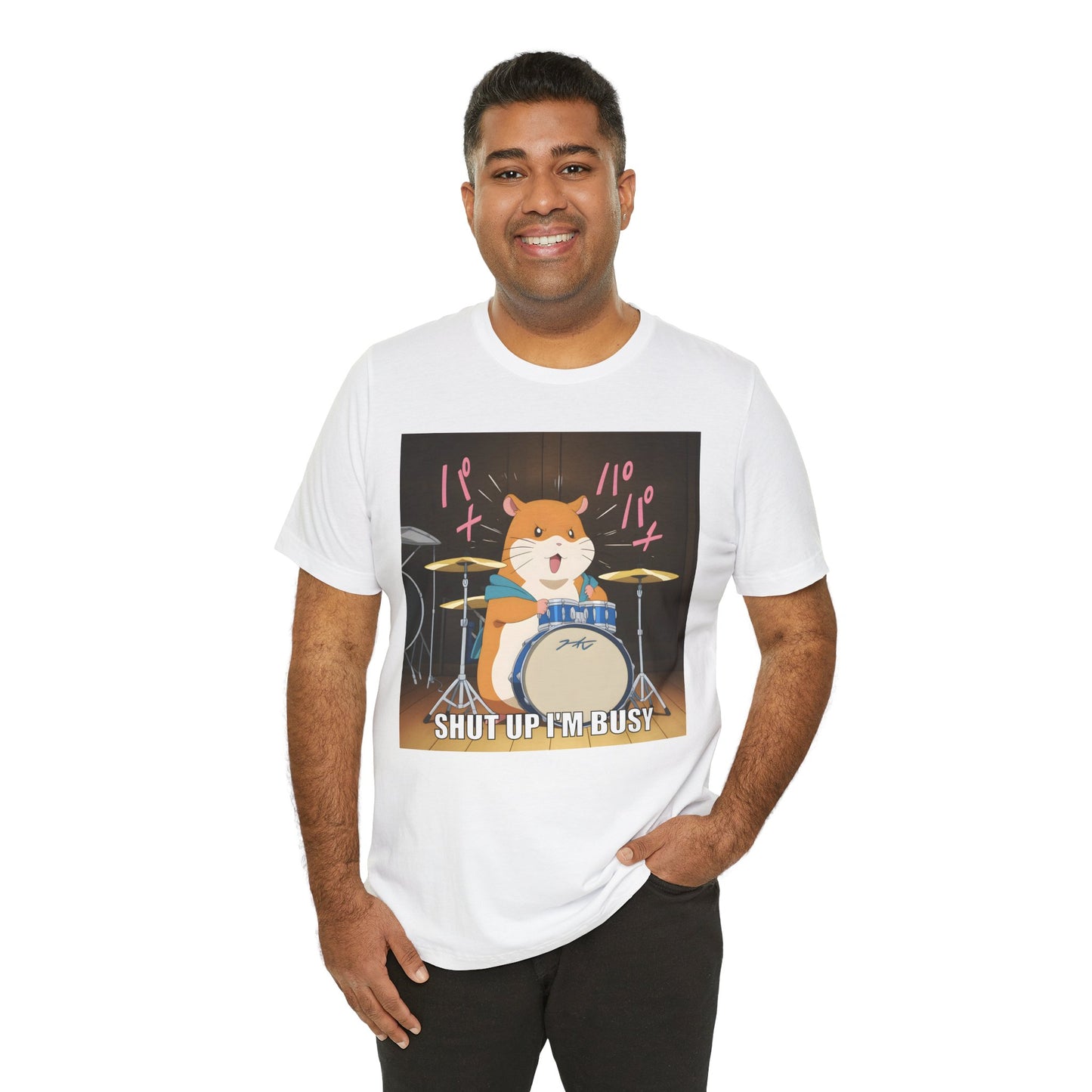 Funny Hamster Shirt – Shut Up I’m Busy Meme Tee, Drummer Animal T-Shirt for Musicians, Meme Goblins, and Loud Chaos Gremlins