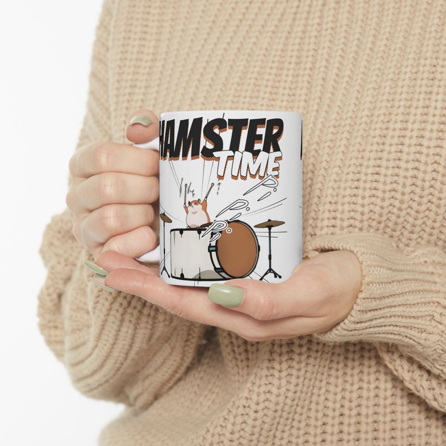 Hamster Meme Mug – Funny Kawaii Drummer Scene, Chaotic Animal Manga Coffee Cup for Desk Gremlins