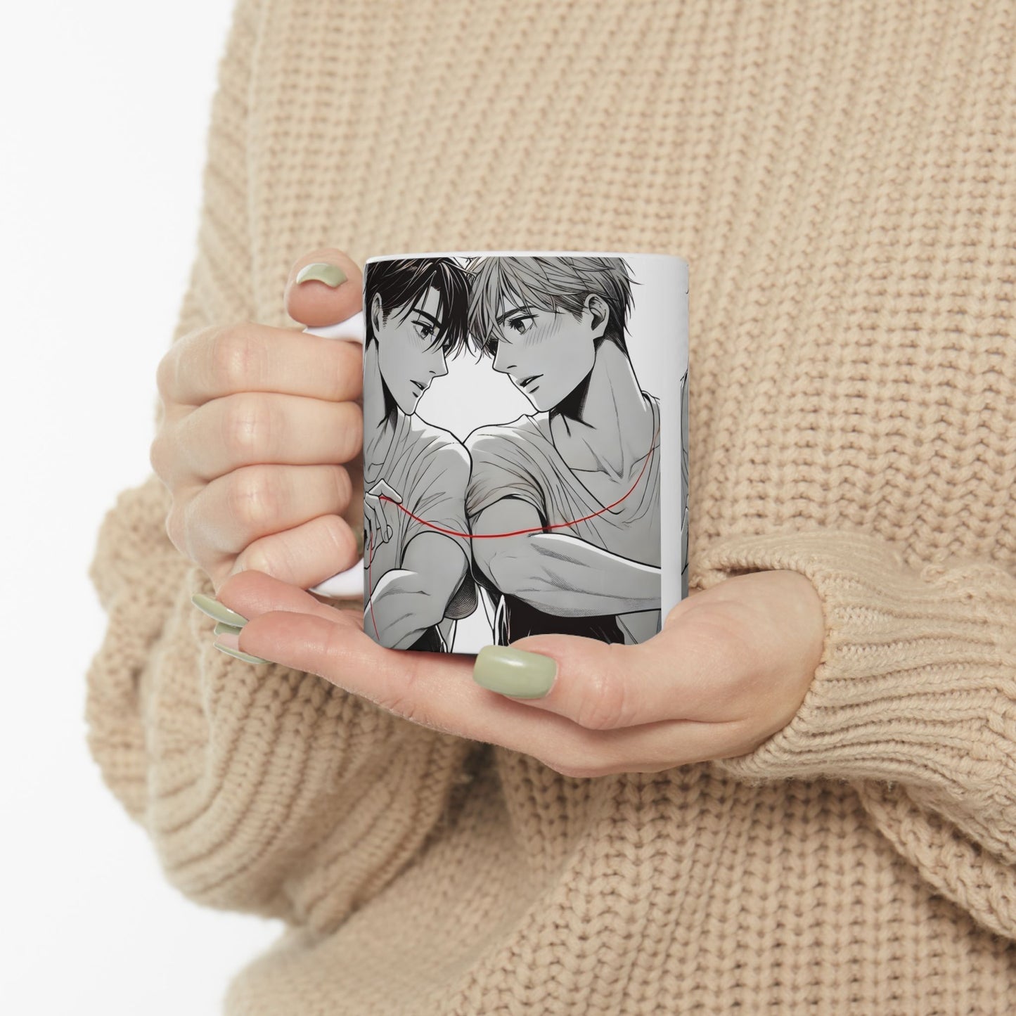 BL Anime Mug – Red Thread of Fate Moment, Soft Yaoi Destiny Scene, Emotional Manga Coffee Cup