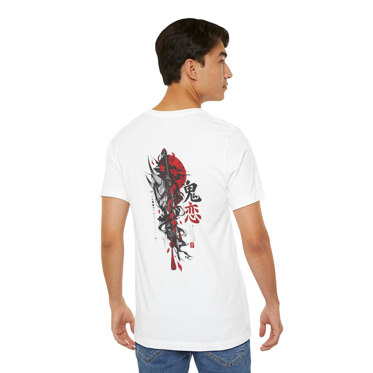 Anime Demon Girl Tee – Red Black Oni Mask Manga Art