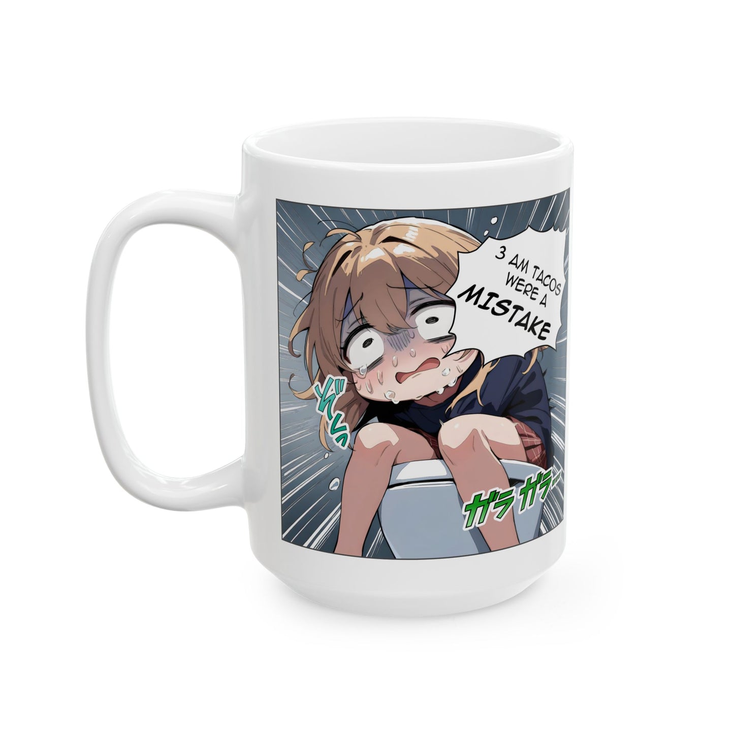 Funny Taco Mug – 3AM Food Regret Anime Meme Cup, Hilarious Late-Night Snack Panic Scene for Otaku & Chaos Lovers