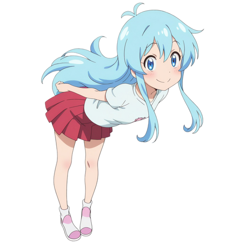 an image of a blue haired cute anime girl peeking at the viewer